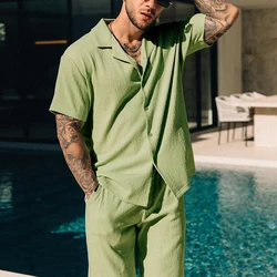 Leisure Men's Two Piece Set Short Sleeve Lapel Button Shirts And Shorts Beach Style Suits Men Summer Fashion Clothing Streetwear