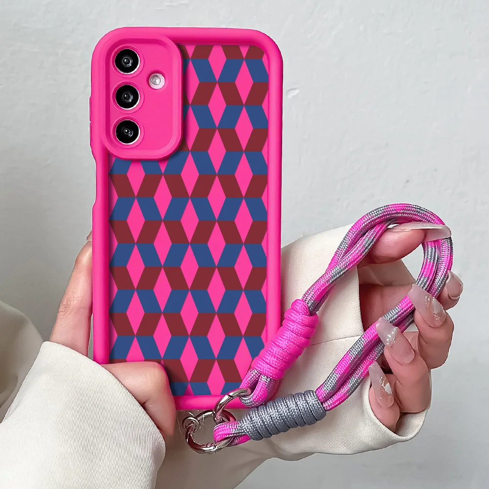 Lanyard Phone Case with Woven Pattern and Wrist Chain Cover