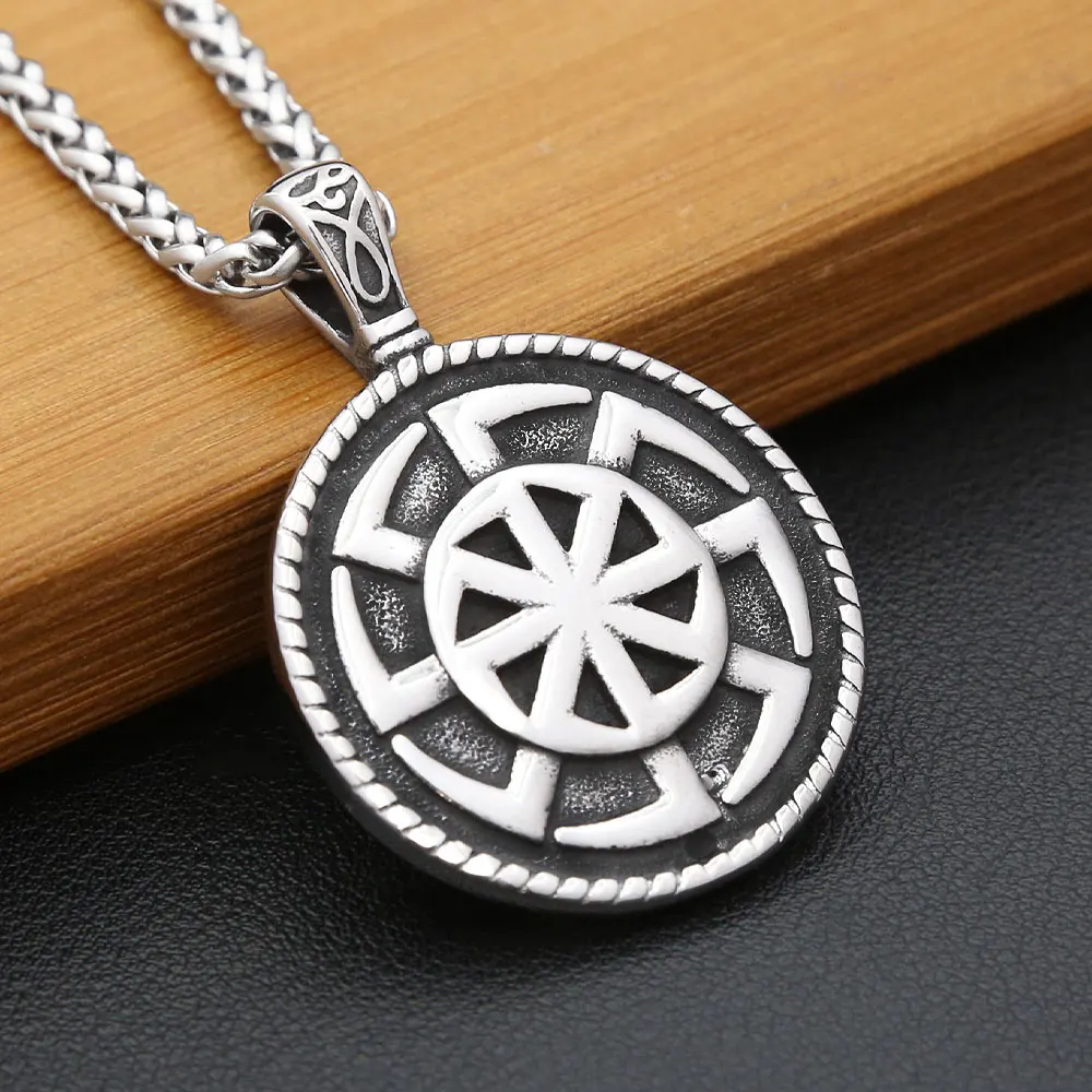 Nordic kolovrat slavic symbol der sonne anhänger halskette für männer frauen edelstahl punk vintage amulett schmuck drops hipping