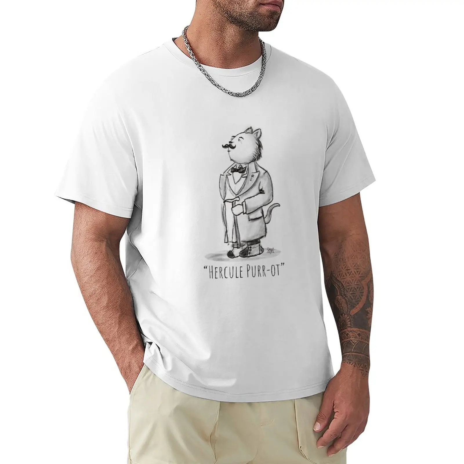 

Hercule Purr-ot, Cat Detective! T-Shirt plus sizes vintage clothes t shirts for men graphic