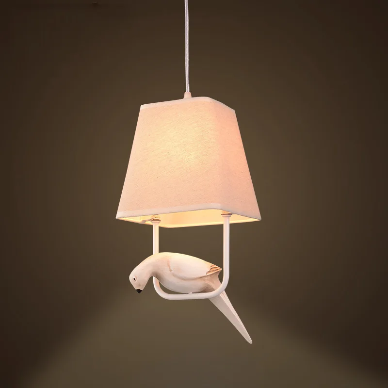 Nordic Style Three-headed Birds Lamp Restaurant Bedroom Personalized Children Room Modern Simple Resin Linen Fabric Bird Lamps