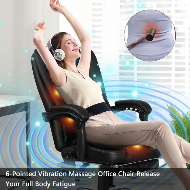 Ergonomic Massage Office Chair with 2-Point Vibration, Faux