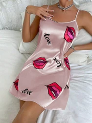 Elegant Silk Satin Floral Nightgown - M (Pink Lip)