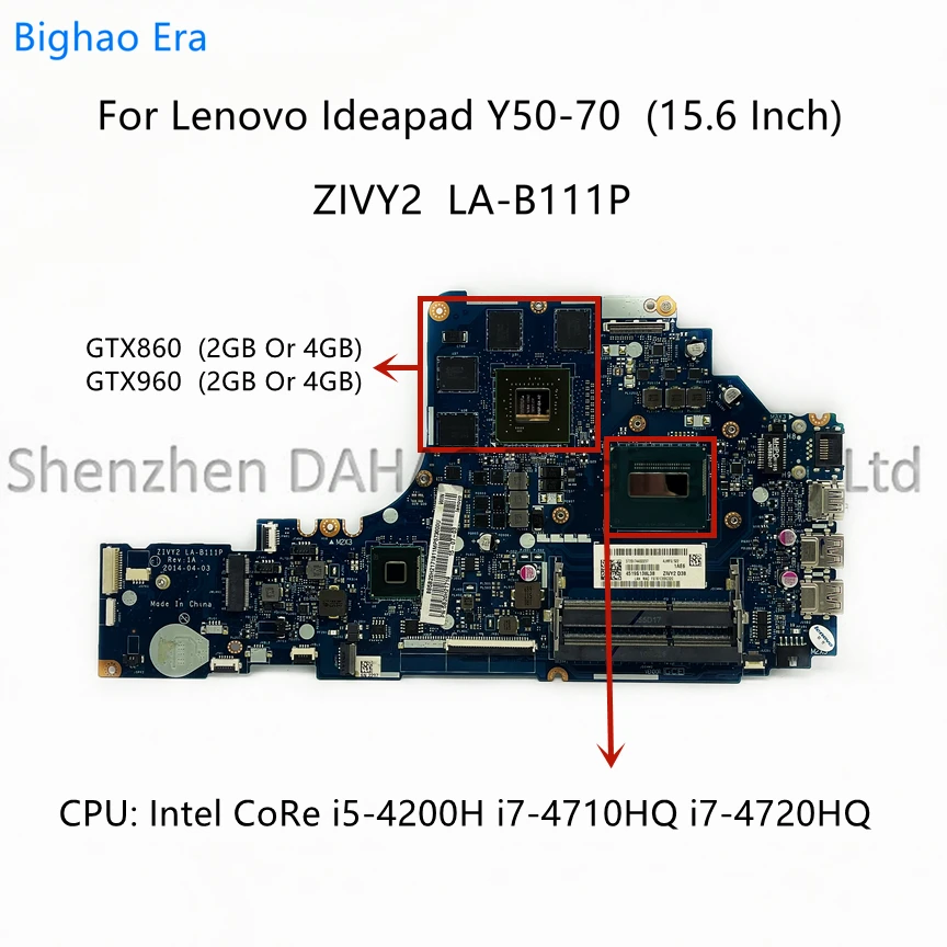 Placa-mãe para Lenovo Ideapad La-b111p Y5070 Placa-mãe com i5 I74710hq I7-4720hq Gtx960 860m 4gb Gpu Fru:5b20h29178 Zivy2-laptop