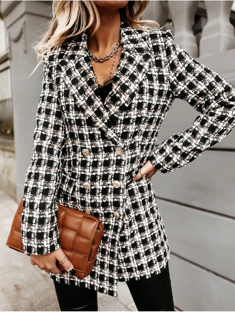Women's New Sexy Fashion Vacation Style Casual Commuting Street Style Long Sleeved Suit Collar Double Breasted Coat Coat