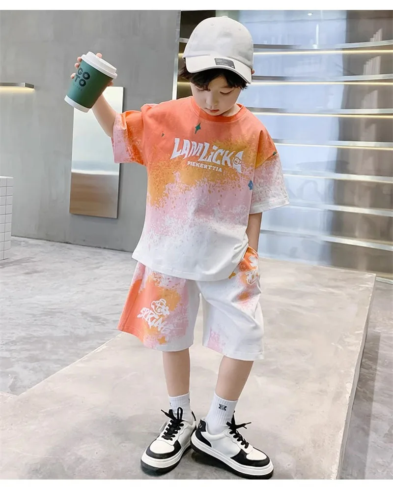 Boy Summer Set Big Children Casual Top+Shorts 2Pcs Outfits