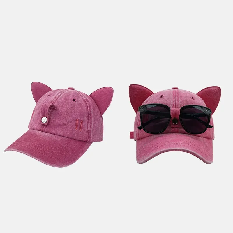 귀여운 고양이 귀 파일럿 모자 안경 야구 모자, 물 세척 야구 모자, 조정 가능한 야외 햇빛가리개 태양 모자, 남녀공용 선물, 신제품