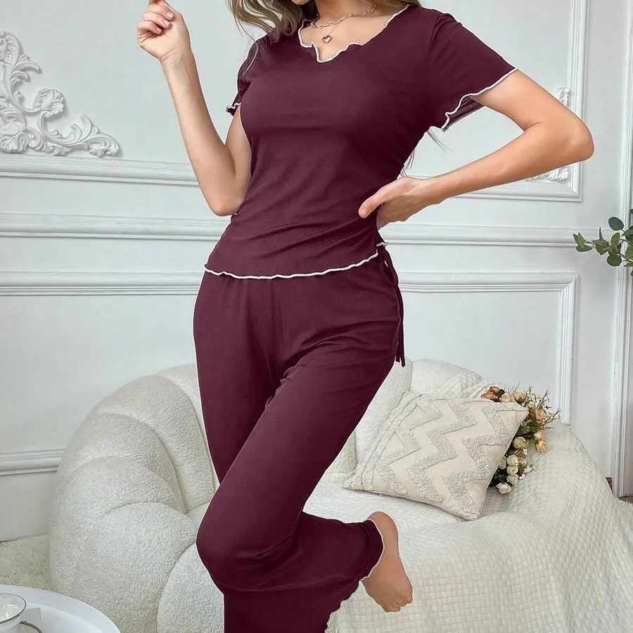 New autumn and winter sleepwear home wear simple and comfortable short sleeved pants casual women's sleepwear set hot selling