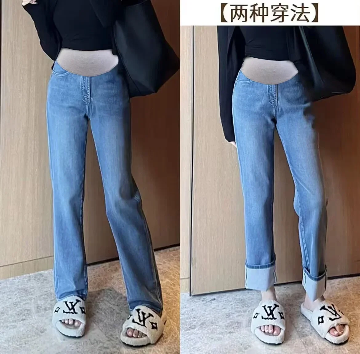 Vintage Stretch Denim Long Jeans Maternity Spring Summer Slim Fit Straight Pants for Pregnant Women 24SS Y2k Youth Pregnancy