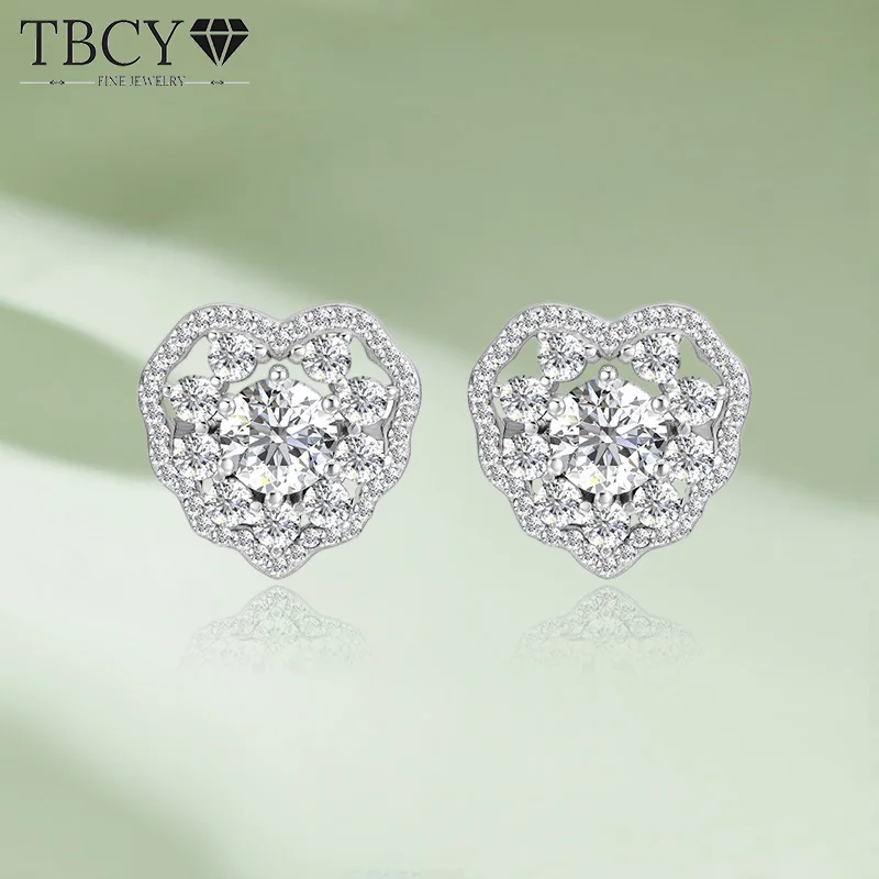 

TBCYD 0.5CT D Color Moissanite Stud Earrings For Women 925 Sterling Silver Heart Shaped Diamond Ear Studs Valentine‘ Day Gifts