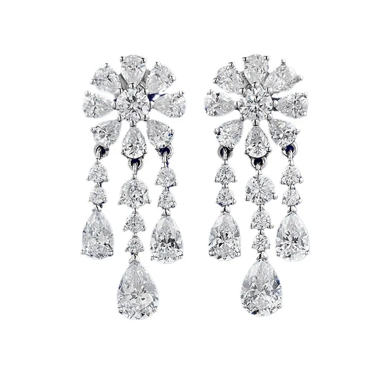 

Heavy Industry Luxury Set Drip Tassel White Diamond Earrings 925 Silver Palace Style Earrings and Earrings Female