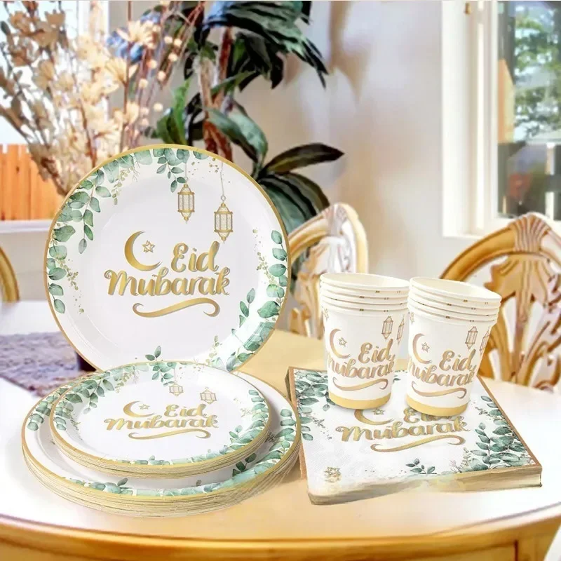 Eid Disposable Tableware Ramadan Table Decoration Islamic Mubarak Muslim Party Set Tableware Ornament Kareem Adha Eid Al Gifts