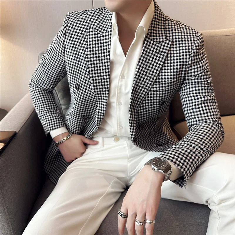 Complete Elegant Man Double Breasted Blazers Mens Houndstooth Plaid  Fashionable Jacket For Mens Gentlemen Social Blazer Slim Fit - Blazers -  AliExpress