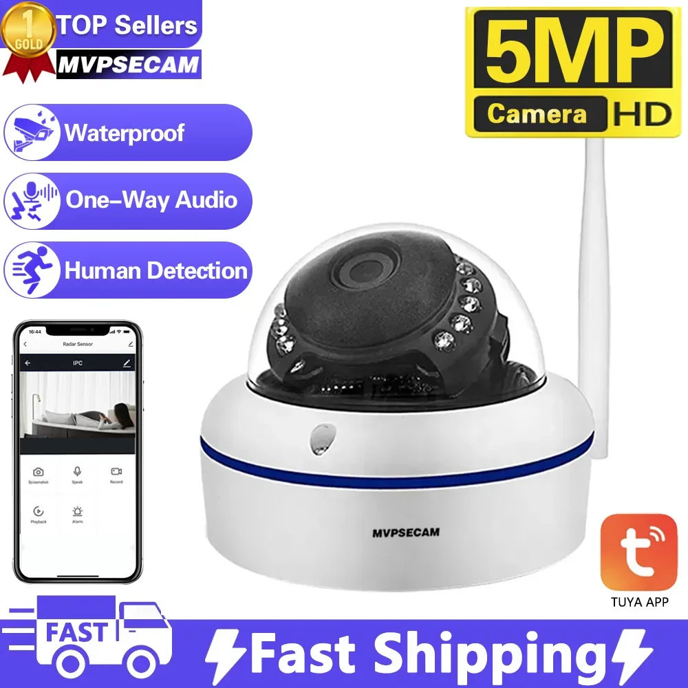 Tuya Smart Life 5Mp Fotocamera Wifi A Prova Di Vandalo P2P Slot Per Schede Tf Cctv Dome Camera Wireless Wired Audio Registrato Sicurezza Opzionale