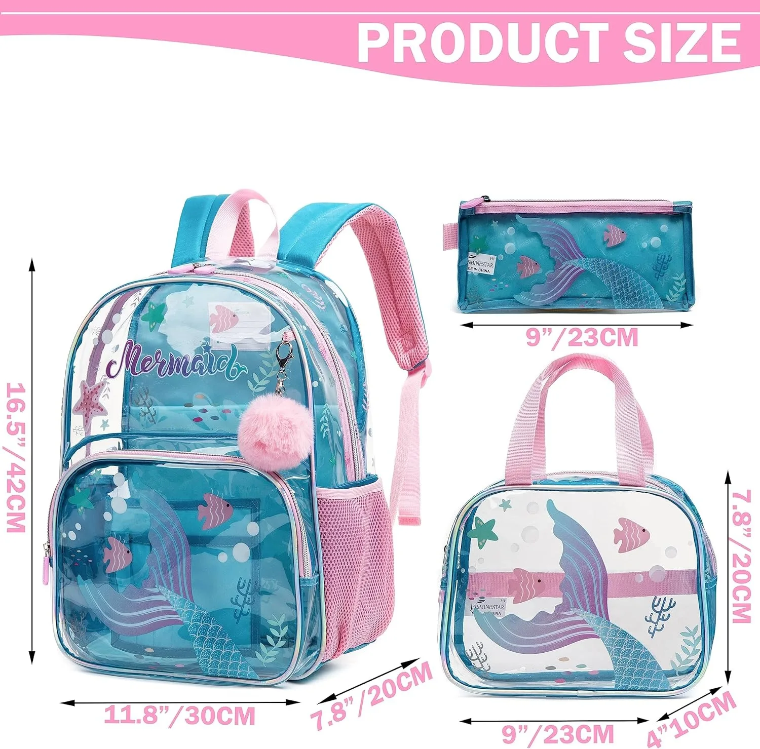 16inch Clear Backpack for Kids Heavy Duty PVC Transparent Backpacks Set See Through School Bag for Girls Boys Elementary Mochila 2