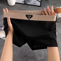 4 pièces Boxer Shorts hommes glace sous-vêtements en soie Cool mince caleçon respirant Sexy culotte U convexe Lingerie grande taille L-6XL 3