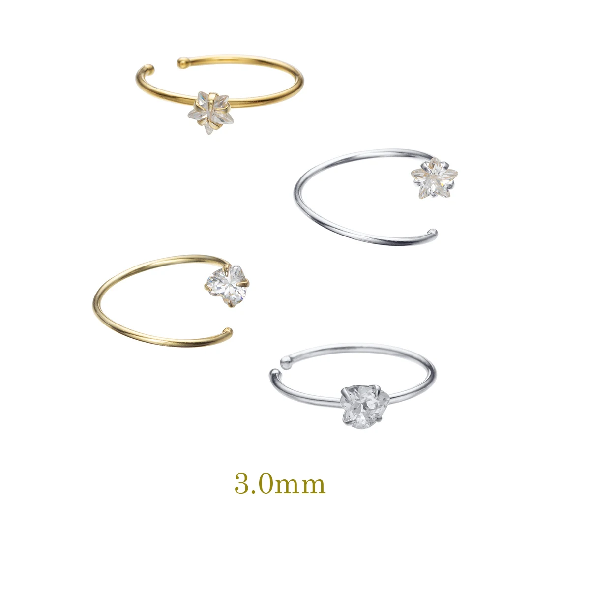 Nose piercings 925 Sterling Silver Heart Star Round Shape Shiny Zircon Nose Ring Piercing Jewelry