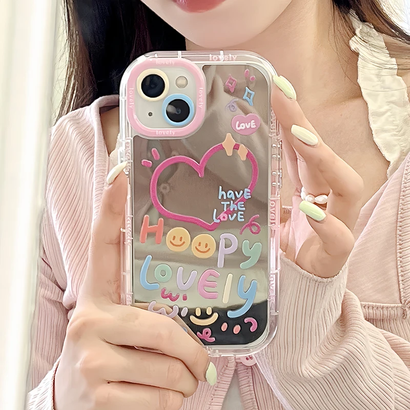 Custodia per telefono con specchio a forma di cuore per ragazza adorabile per iPhone 11 12 13 14 15 Pro Max Cover posteriore antiurto