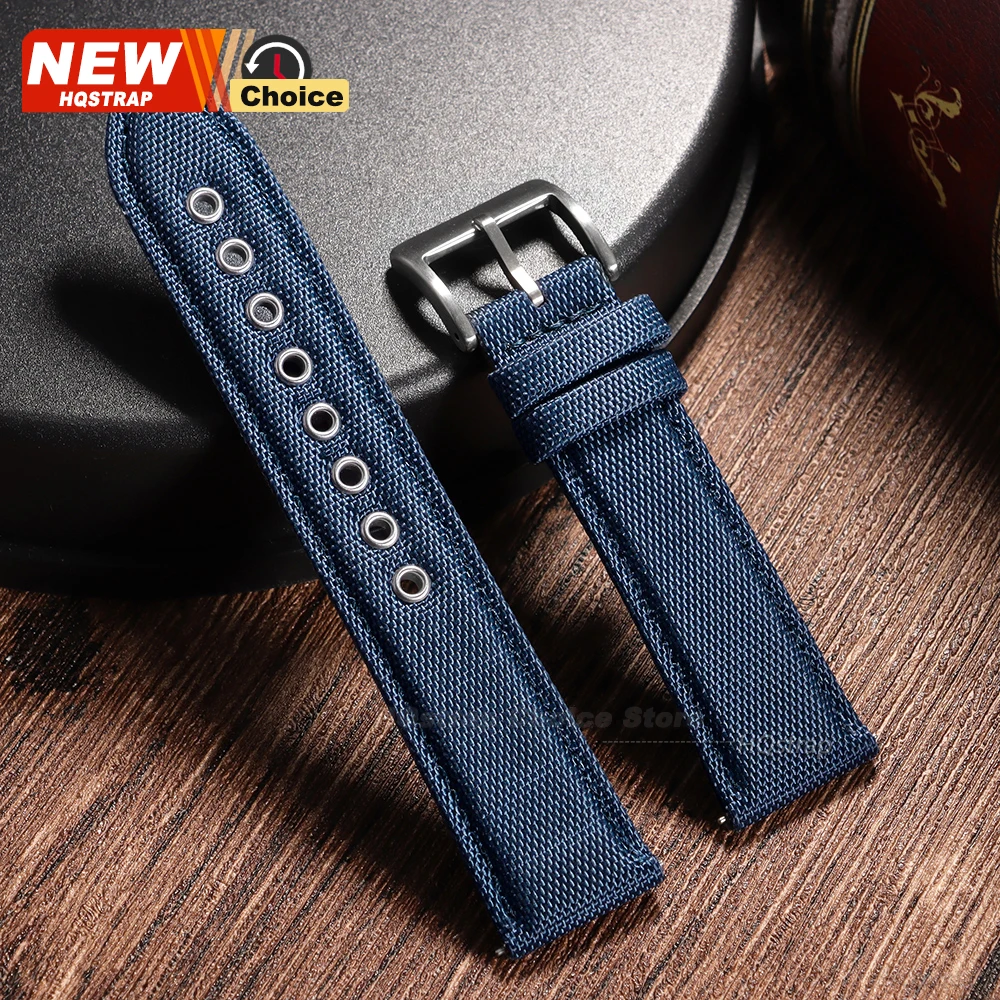 Premium 22mm Quick Release Leather Nylon Watch Strap - Unisex Wristband with Sailcloth Design
