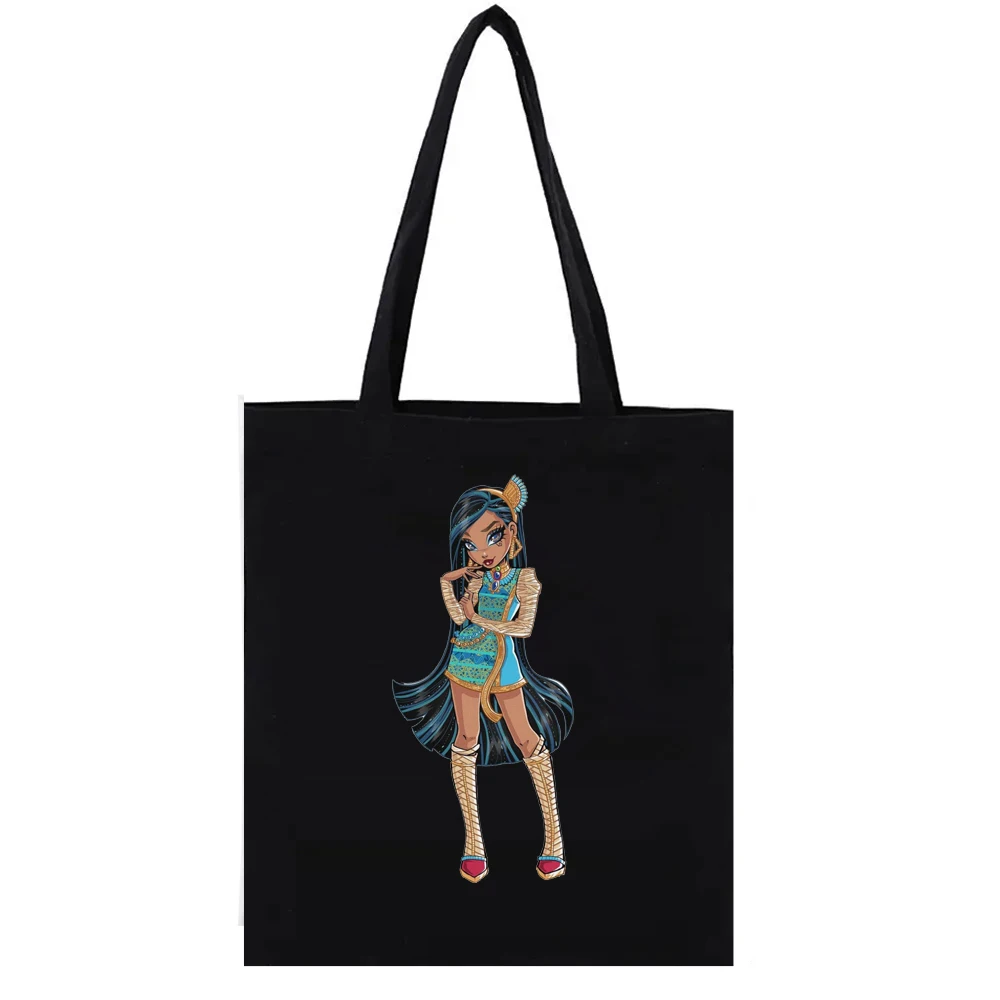 

Canvas Shopping Bag Monster High Y2k Shopping Bags American Anime Fashion Doll Totebag Handbags Women's Handbag Shopper Funny