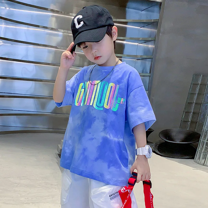 

Boys T-shirt Short-sleeve Tops for Kids Pattern Discoloration Teenager Tees Children Blouse Loose Baby Outfits Clothing 4-14T