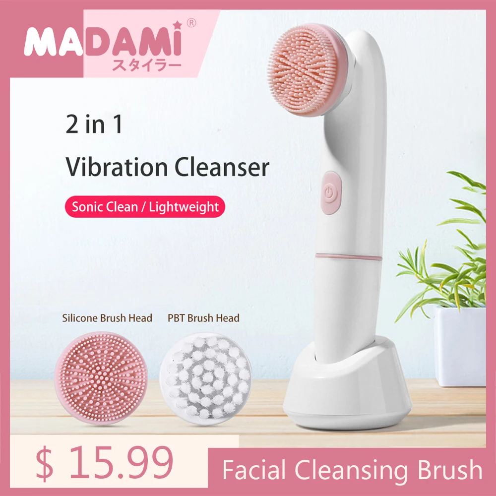 2 In 1 Electric Silicone Facial Cleansing Brush Skin Care Cleanser Blackhead Remover Face