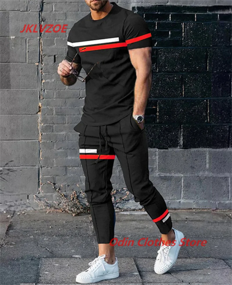

3D Printed Summer Jogger Sportswear Short Sleeve T Shirt+Long Pants Casual Street ClothesMen's Trousers Tracksuit 2 Piece Set