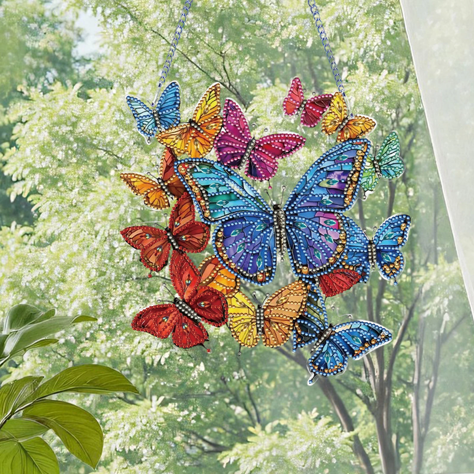 2D Flat DIY Diamond Art Pendant Double-Sided Printed Single-Side Drill Diamond Painting Set Window Hanging Art for Home Decor