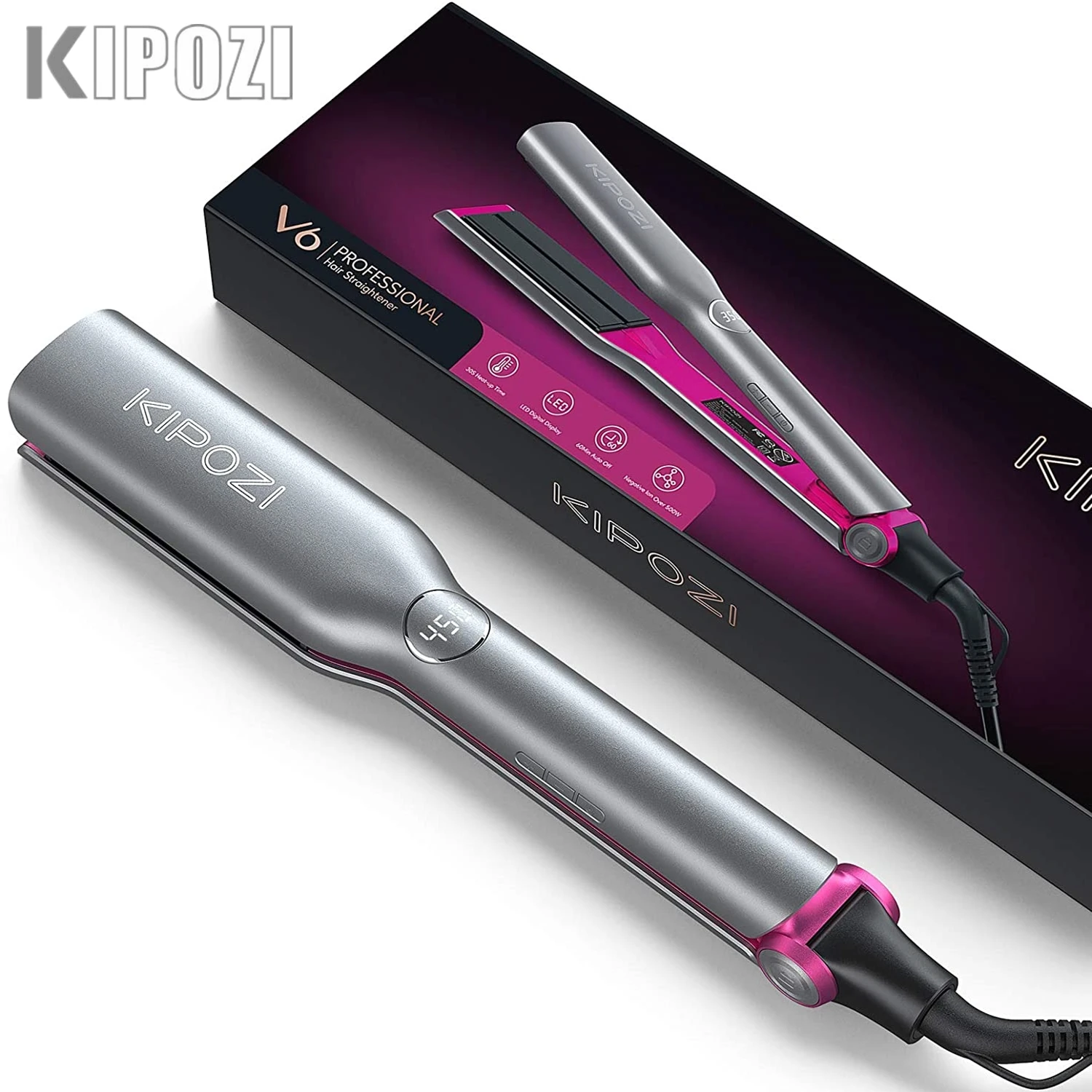 KIPOZI V6 Professional Advanced Negative Ion Hair Straightener 60Min