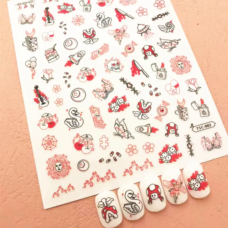 

Newest Cute Red Butterfly skull Design 3D Self Adhesive Decal Slider DIY Decoration Wraps Nail Stickers TSC 083