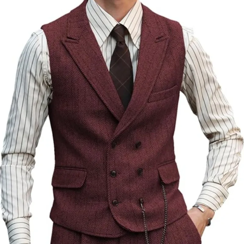 Men Vest Brown Suede Leather Gentleman Business Waistcoat Vintage Regular Slim Business Banquet Men Suit Vest 5