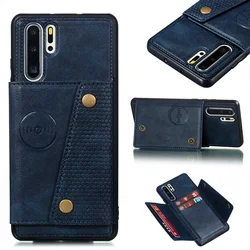 Deluxe PU Leather Wallet Flip Case with Magnetic Holder and Card Slots - Huawei P30 Pro (Blue)