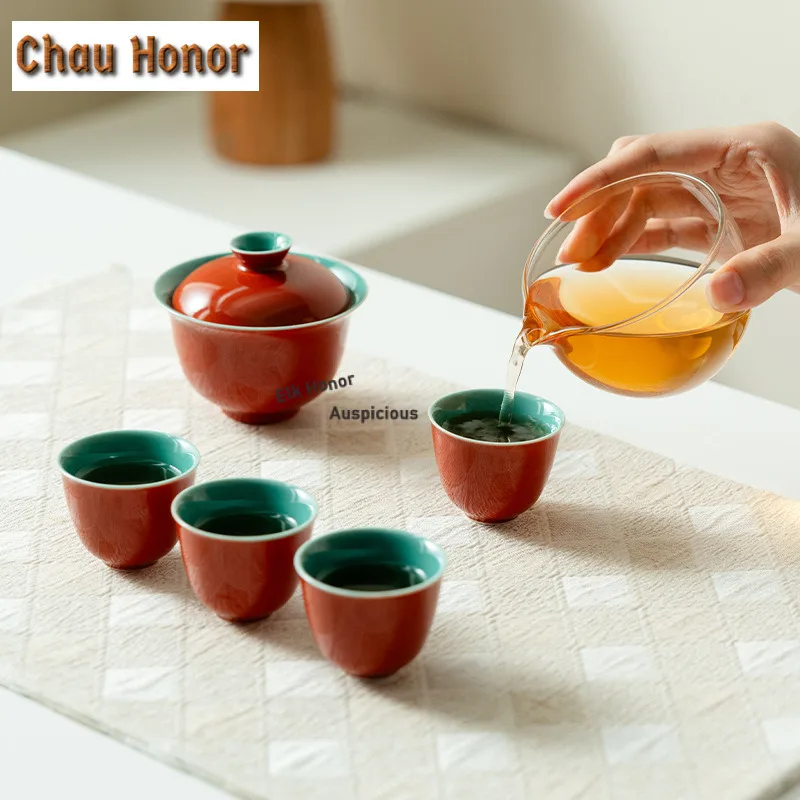 6 Piece Set Chinese Forbidden City Red Tea Set Complete Set Zen Tea Ceremony Set Tea Maker Teapot and Tea Cup Set Teaset Gift