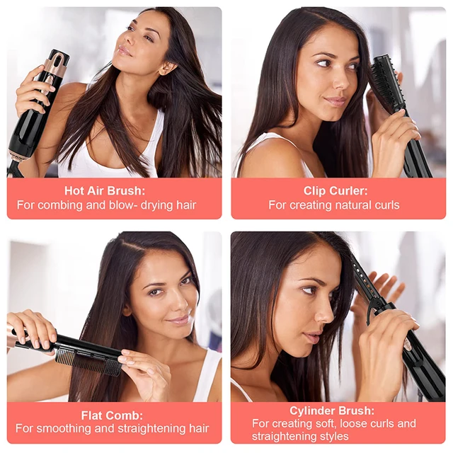 Spazzola per asciugacapelli 4 in 1 Pettine elettrico ad aria calda Multifunzione Bigodino per capelli Piastra per capelli Bigodino Asciugacapelli agli ioni negativi 3