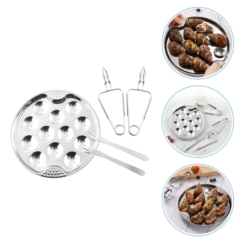 

Of Stainless Steel Escargot Dish Heat Resistant Snail Baking Plate With Clamp French Baked Snail Plate And Snail Fork