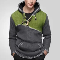 American Men's Fashion Long-sleeved Color-blocked Knitted Sweater. Casual Hand-crocheted Hooded Pullover Sweater. M-XXXL 2
