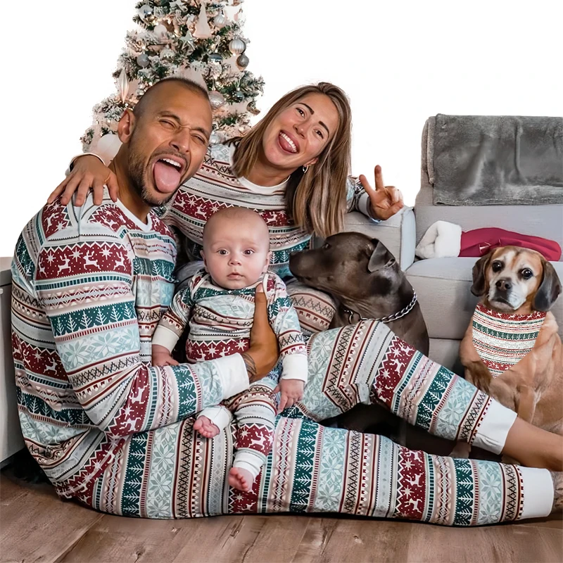 Conjuntos de pijamas familiares a juego con estampado vintage para Navidad, pijamas con apariencia de padre, madre, niños y hermanos, ropa para perros y parejas, conjuntos de pijamas