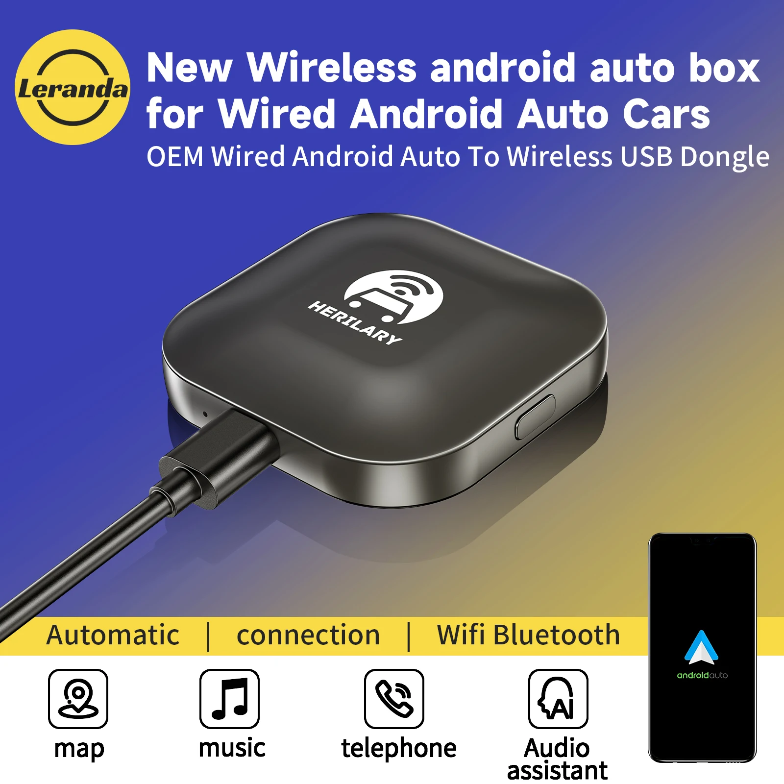 Leranda C1-AA Wireless Android Auto Adapter Car Multimedia Player Wired to  Wireless Fast Connect Smart Mini AI Box USB Plug - AliExpress