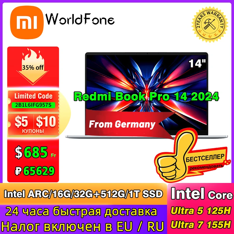 Xiaomi Redmi Book Pro 14 Laptop 2024 Intel ARC Ultra 5/Ultra 16G