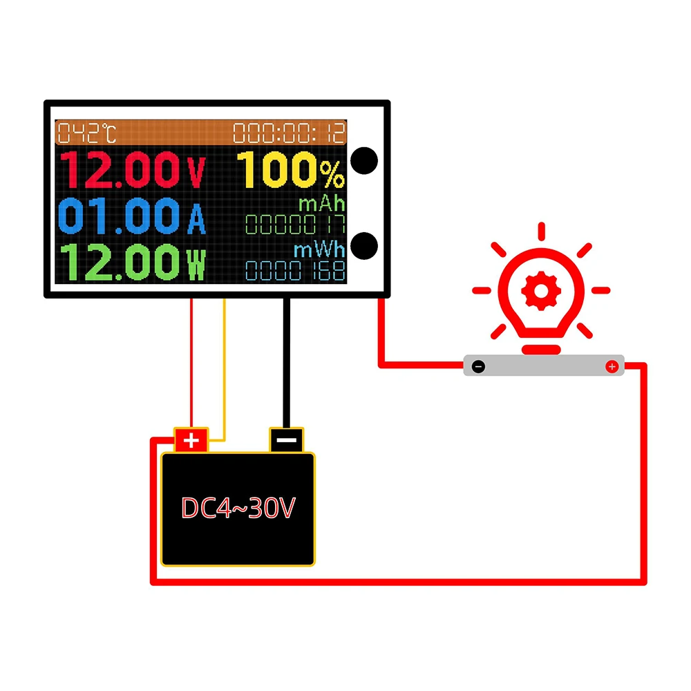 8 In 1 Digital Multimeter DC 4-30V 10/50/100A Power Energy Voltmeter Ammeter Wattmeter Capacity Tester Thermometer LCD Display