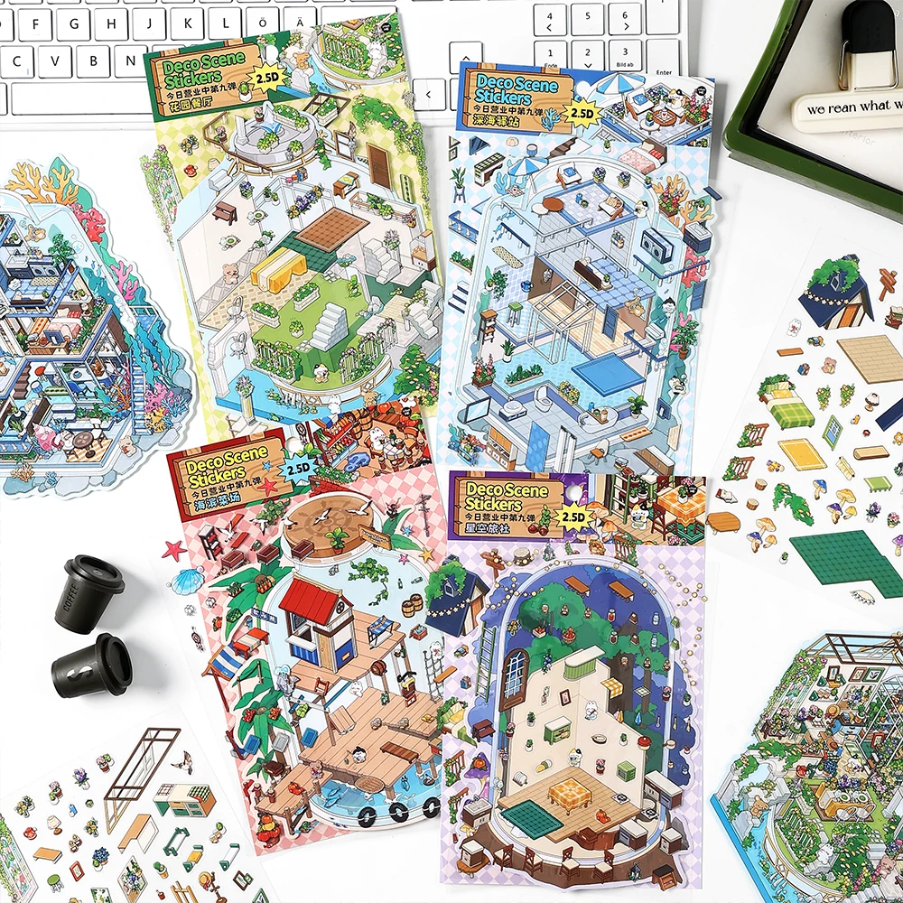Kawaii Deep Sea Home 3D DIY Landscape Sticker Pocket Cabin Scene Stacking Pasting Festival Birthday Gift for Kid Child