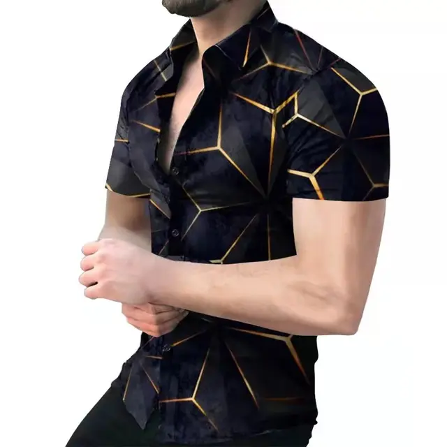 Summer New Men's Clothing European American Retro Trend Shirt Cardigan Single-Breasted Men's Short Sleeve Printing Shirt DCS-979