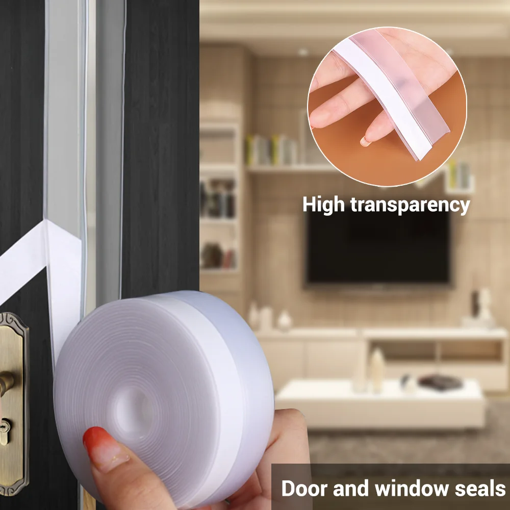 Silicone Weather Stripping Seal Door Tape Weatherproof Soundproof for Door Frame or Window Bathroom Shower Glass Gaps