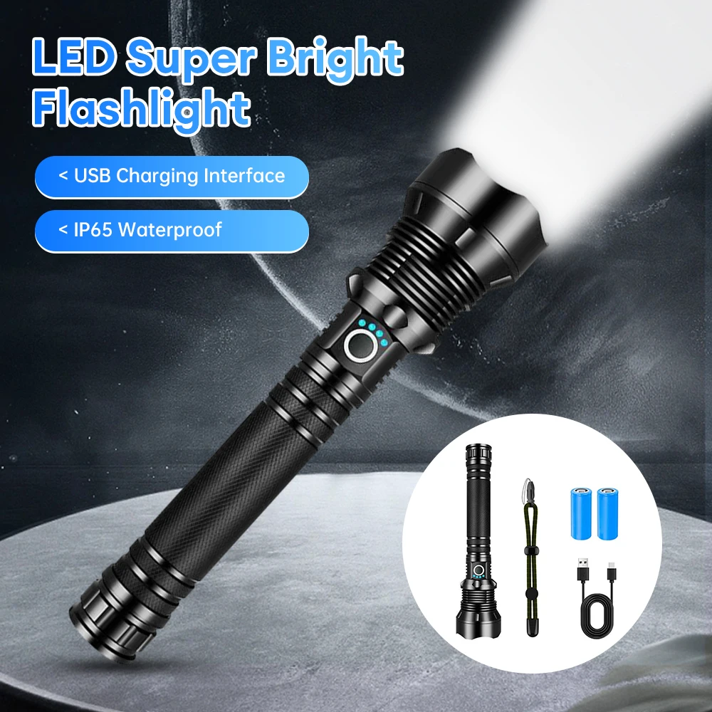 

25000000LM XHP90 LED Flashlight Rechargeable Camping Lamp Zoom Torch Tactical Flashlight Outdoor Work Light Emergency Lamp