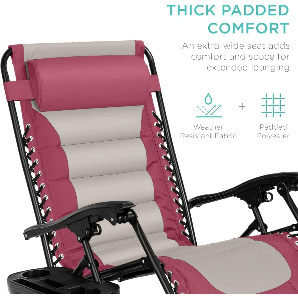 Outdoor Chair XL Anti Gravity Lounger Backyard Headrest Cup Holder Side Tray Polyester Mesh Garden Chair