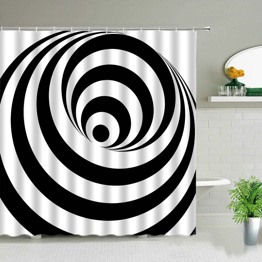 Black And White Stripes Shower Curtains Geometry For Bathroom Decor Screen Waterproof Fabric Bathtub Curtain With Hooks Washable 2