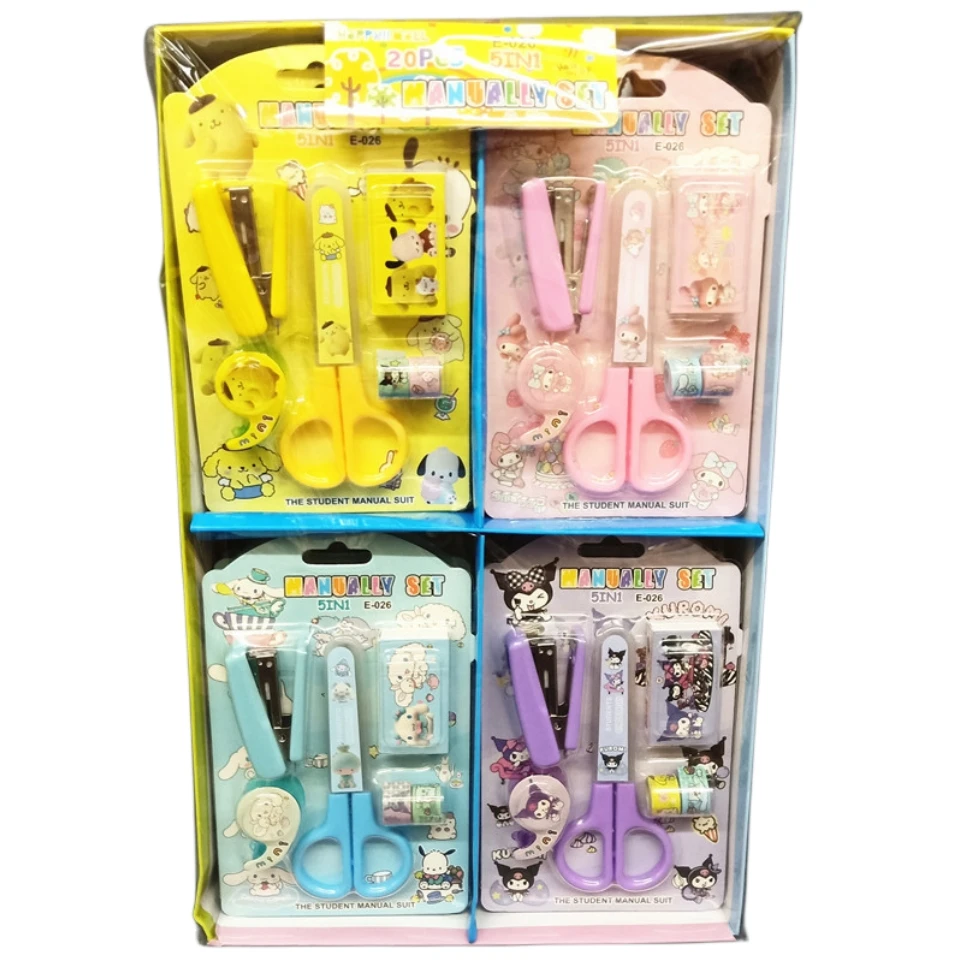 

Sanrio Kuromi Melody Cinnamoroll Stapler Hand Scissors Mini Tape Combination Wholesale Of Student Office Stationery Sets