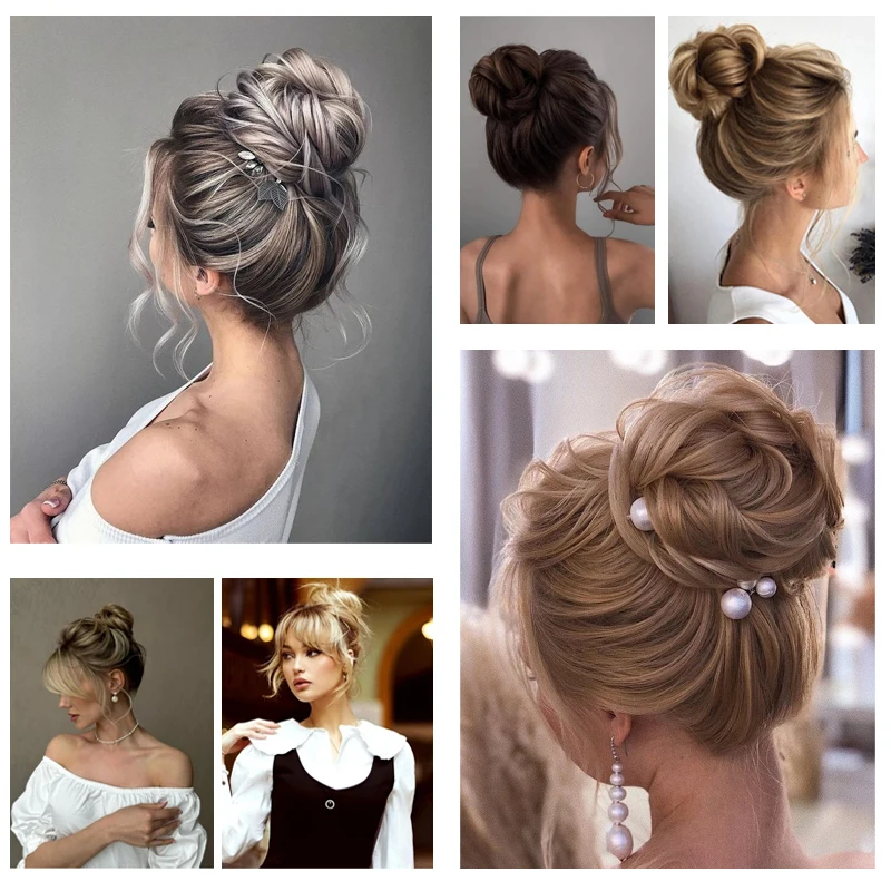 Synthetic Fluffy Hair Bun Hairpiece Straight Uodo Hair Tie Chignon Elastic Rubber Band Hair Extension for Women Hair Scrunchie