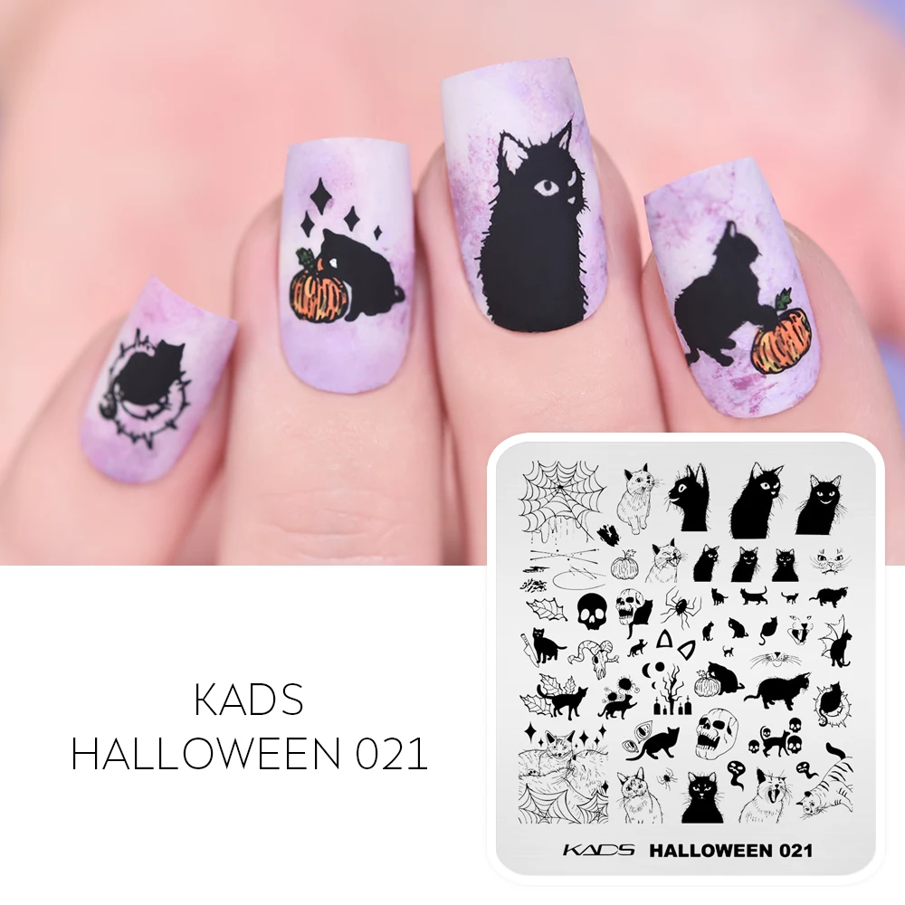 5er Set Nagelstempelplatten Halloween – Edelstahl Schablonen Für Nail Art | Mit Hexe, Kürbis, Spinnennetz