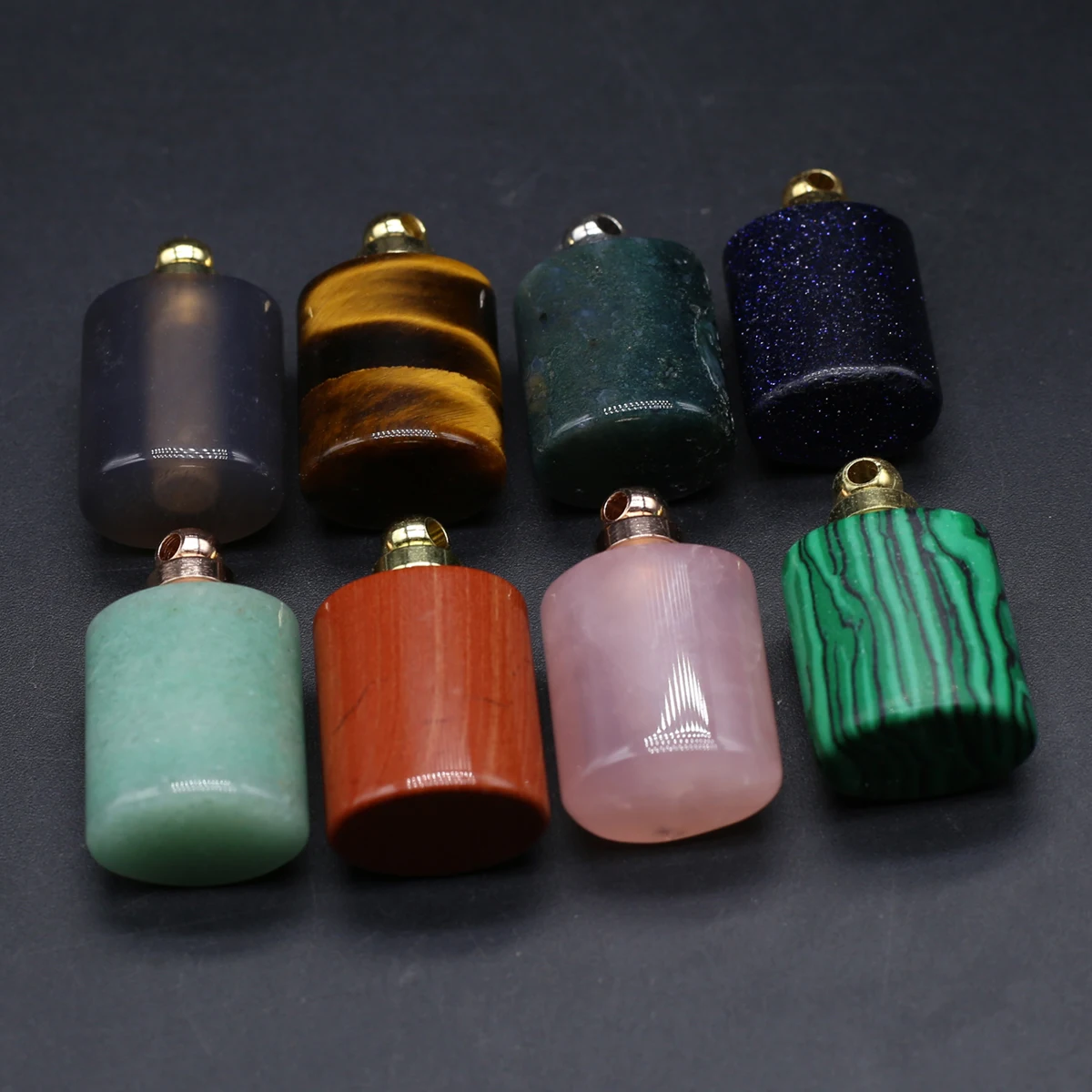 5PCS Wholesale Natural Semi Precious Stone Cylindrical Pendant Perfume Bottle Jewelry Making DIY Necklace Accessories Gifts